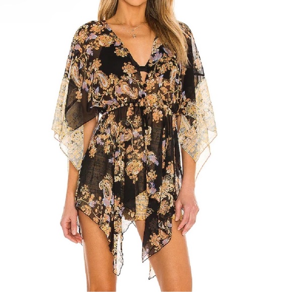 NWT Free People Intimately Black Tan 2 Piece Kimono & Shorts Set Size S - Picture 3 of 9